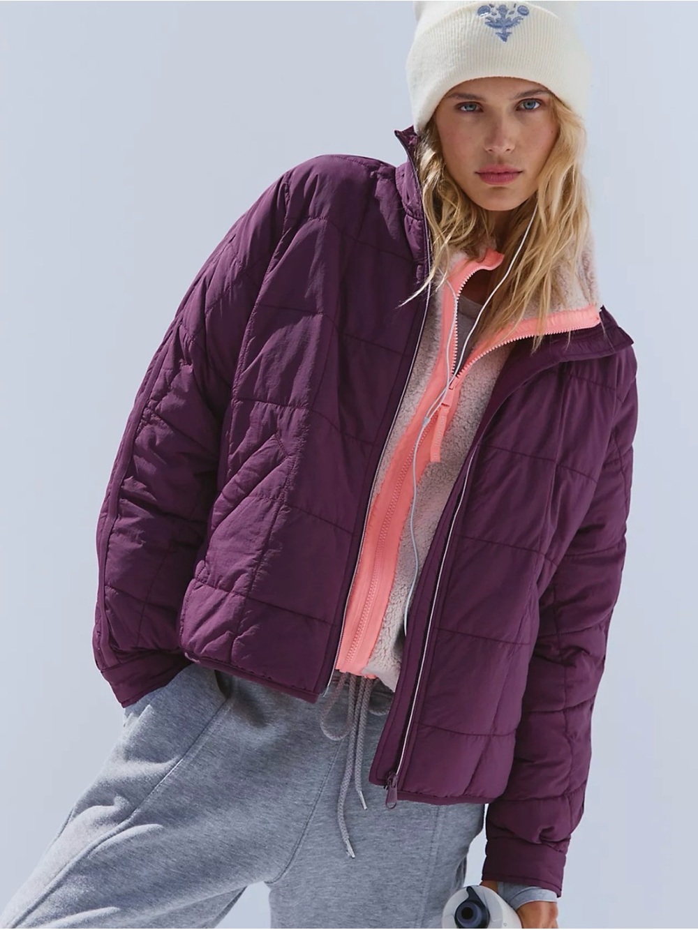 Free People NEW Pippa Packable Puffer Jacket Black Cherry